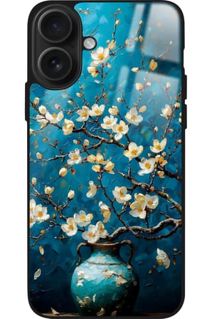 Apple iPhone 16 Plus Uyumlu Van Gogh Mavi Ağaç Tablo Tasarımlı Parlak Silikon Kılıf