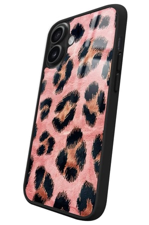Apple iPhone 16 Plus Uyumlu Pembe Leopar Tasarımlı Parlak Silikon Kılıf