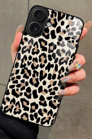 Apple iPhone 16 Plus Uyumlu Kahverengi Leopar Tasarımlı Parlak Silikon Kılıf