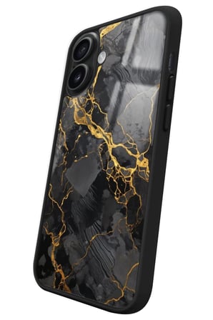 Apple iPhone 16 Plus Uyumlu Siyah Mermer Tasarımlı Parlak Silikon Kılıf