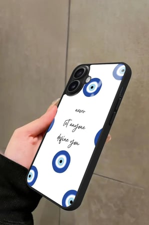 Apple iPhone 16 Plus Uyumlu Motivasyonlu Nazar Boncuğu Tasarımlı Parlak Silikon Kılıf