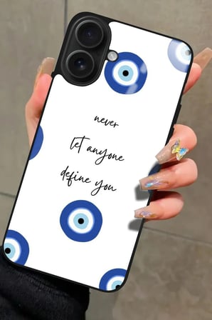 Apple iPhone 16 Plus Uyumlu Motivasyonlu Nazar Boncuğu Tasarımlı Parlak Silikon Kılıf