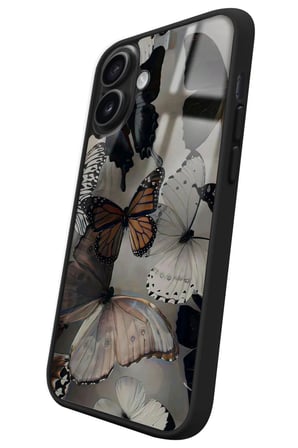 Apple iPhone 16 Plus Uyumlu Siyah Kelebek Tasarımlı Parlak Silikon Kılıf