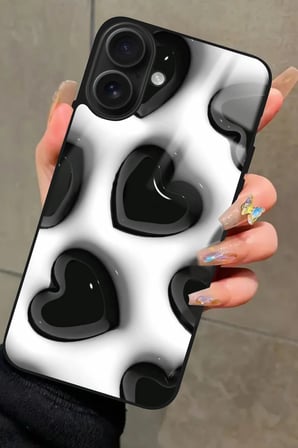 Apple iPhone 16 Plus Uyumlu Kalp Tasarımlı Parlak Silikon Kılıf