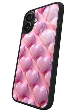 Apple iPhone 16 Plus Uyumlu Pembe Kalp Tasarımlı Parlak Silikon Kılıf