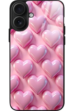 Apple iPhone 16 Plus Uyumlu Pembe Kalp Tasarımlı Parlak Silikon Kılıf