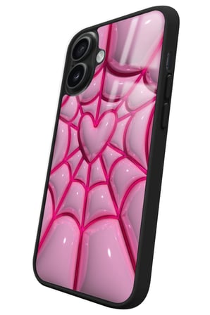 Apple iPhone 16 Plus Uyumlu Pembe Ağ Tasarımlı Parlak Silikon Kılıf