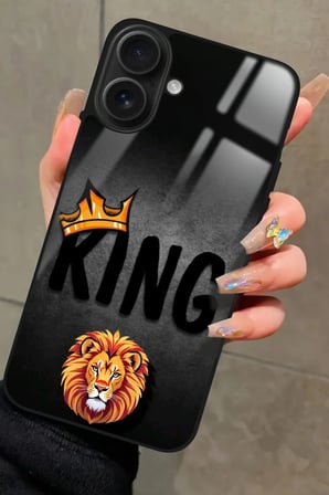 Apple iPhone 16 Plus Uyumlu Aslan - King Tasarımlı Parlak Silikon Kılıf