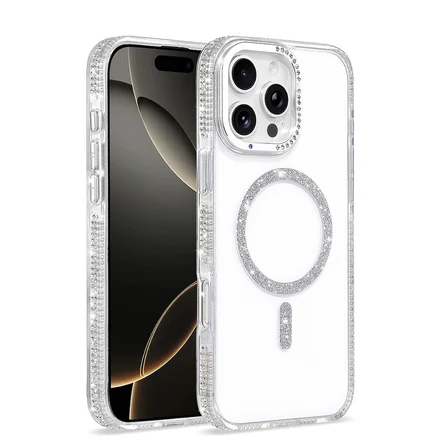 Apple iPhone 16 Pro Uyumlu Kılıf Magesafe Özellikli Taşlı Işıltılı Zr-Tera