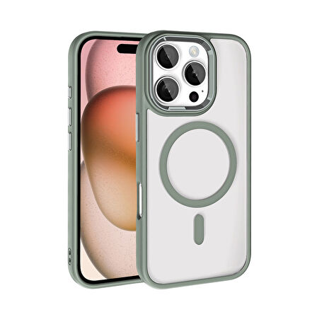 Apple iPhone 16 Pro Max Kılıf Wireless Şarj Özellikli Krom Magsafe Silikon Kapak Zr-Krom