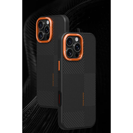Apple iPhone 16 Pro Max Kılıf Karbon Magsafe Kapak Jko-Orange