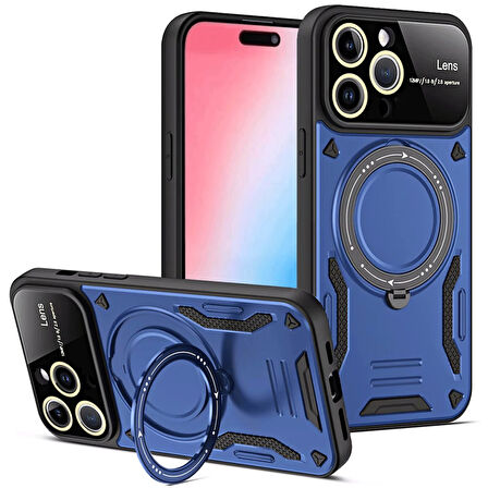 Apple iPhone 16 Pro Max Kılıf Standlı Yüzüklü Tank Kapak Azn-Joy