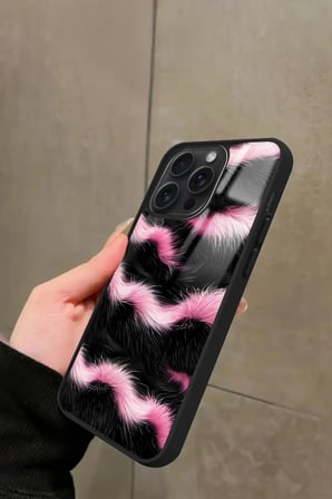 Apple iPhone 16 Pro Max Uyumlu Pembe Zebra Tasarımlı Parlak Silikon Kılıf