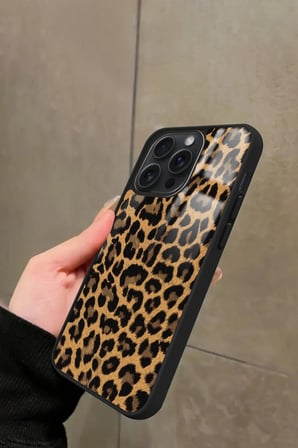Apple iPhone 16 Pro Max Uyumlu Kahverengi Leopar Tasarımlı Parlak Silikon Kılıf