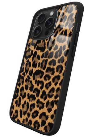 Apple iPhone 16 Pro Max Uyumlu Kahverengi Leopar Tasarımlı Parlak Silikon Kılıf