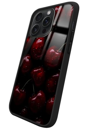 Apple iPhone 16 Pro Max Uyumlu Kiraz Tasarımlı Parlak Silikon Kılıf