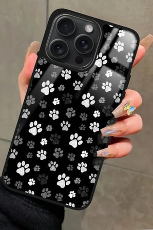 Apple iPhone 16 Pro Max Uyumlu Siyah-Beyaz Kedi Patisi Tasarımlı Parlak Silikon Kılıf
