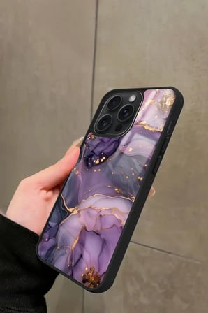 Apple iPhone 16 Pro Max Uyumlu Mor Mermer Tasarımlı Parlak Silikon Kılıf