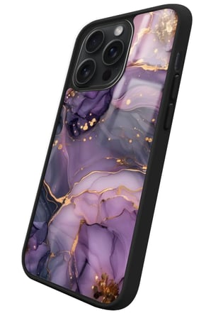 Apple iPhone 16 Pro Max Uyumlu Mor Mermer Tasarımlı Parlak Silikon Kılıf