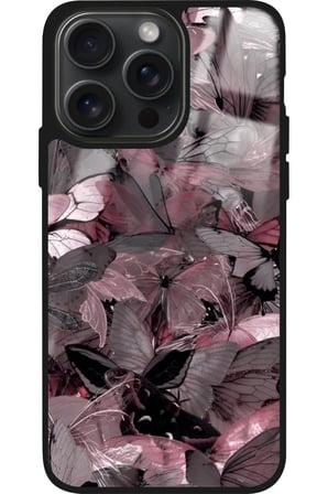 Apple iPhone 16 Pro Max Uyumlu Pembe Kelebek Tasarımlı Parlak Silikon Kılıf