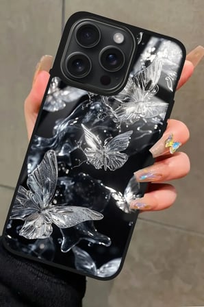 Apple iPhone 16 Pro Max Uyumlu Beyaz Kelebek Tasarımlı Parlak Silikon Kılıf