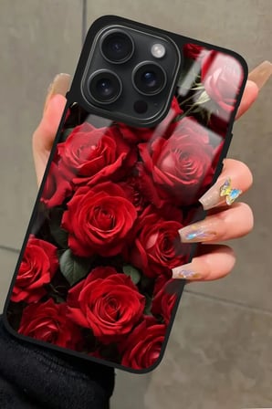 Apple iPhone 16 Pro Max Uyumlu Gül Tasarımlı Parlak Silikon Kılıf