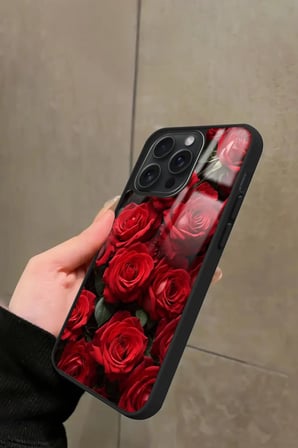 Apple iPhone 16 Pro Max Uyumlu Gül Tasarımlı Parlak Silikon Kılıf