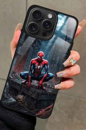 Apple iPhone 16 Pro Uyumlu Örümcek Adam Tasarımlı Parlak Silikon Kılıf