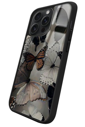 Apple iPhone 16 Pro Uyumlu Siyah Kelebek Tasarımlı Parlak Silikon Kılıf