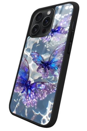 Apple iPhone 16 Pro Uyumlu Mor Kelebek Tasarımlı Parlak Silikon Kılıf