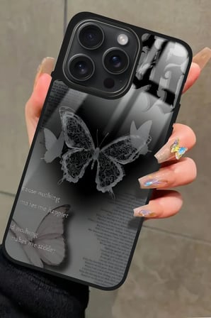 Apple iPhone 16 Pro Uyumlu Kelebek Tasarımlı Parlak Silikon Kılıf