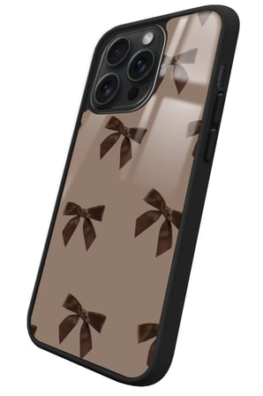 Apple iPhone 16 Pro Uyumlu Kahverengi Kurdele Tasarımlı Parlak Silikon Kılıf