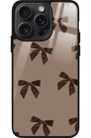 Apple iPhone 16 Pro Uyumlu Kahverengi Kurdele Tasarımlı Parlak Silikon Kılıf