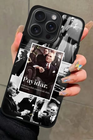 Apple iPhone 16 Pro Uyumlu Atatürk Poster Tasarımlı Parlak Silikon Kılıf