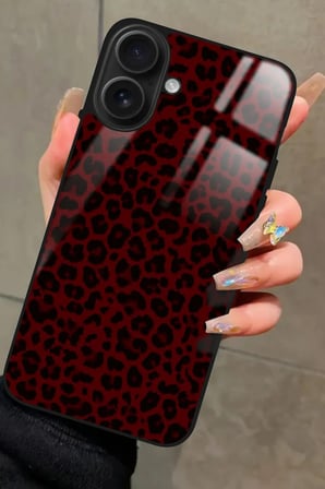 Apple iPhone 16 Uyumlu Bordo Leopar Tasarımlı Parlak Silikon Kılıf