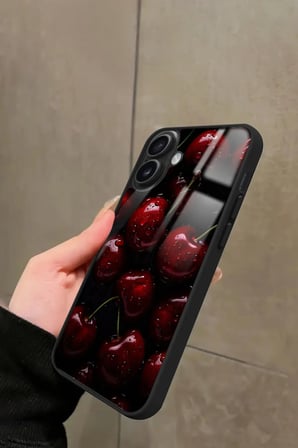 Apple iPhone 16 Uyumlu Kiraz Tasarımlı Parlak Silikon Kılıf