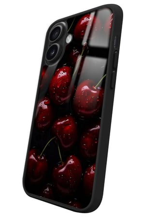 Apple iPhone 16 Uyumlu Kiraz Tasarımlı Parlak Silikon Kılıf