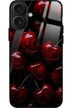 Apple iPhone 16 Uyumlu Kiraz Tasarımlı Parlak Silikon Kılıf