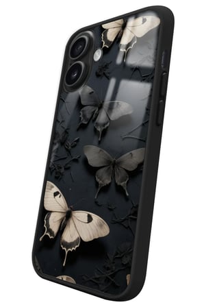 Apple iPhone 16 Uyumlu Siyah Kelebek Tasarımlı Parlak Silikon Kılıf