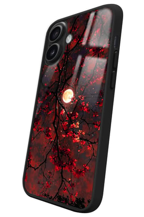 Apple iPhone 16 Uyumlu Kırmızı Manzara Tasarımlı Parlak Silikon Kılıf
