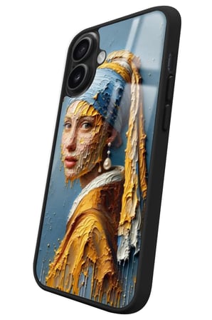 Apple iPhone 16 Uyumlu İnci Küpeli Kız Tablo Tasarımlı Parlak Silikon Kılıf