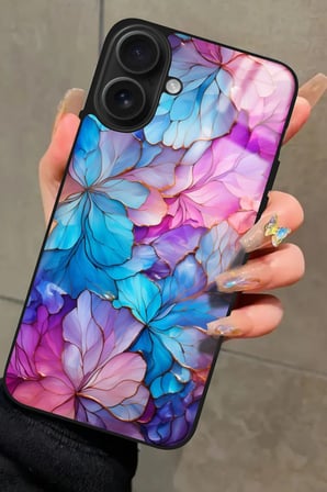 Apple iPhone 16 Uyumlu Pembe Çiçek Tasarımlı Parlak Silikon Kılıf