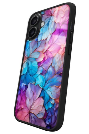 Apple iPhone 16 Uyumlu Pembe Çiçek Tasarımlı Parlak Silikon Kılıf