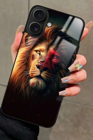Apple iPhone 16 Uyumlu Aslan Tasarımlı Parlak Silikon Kılıf