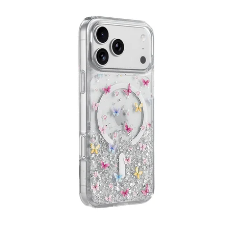 Apple iPhone 17 Pro Uyumlu Kılıf Magesafe Özellikli Desenli Işıltılı Azn-ONG-Misk