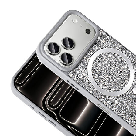 Apple Uyumlu iPhone 17 Pro Kılıf Pırlanta Tasarımlı M-Safe Şarj Zr-Mozaik