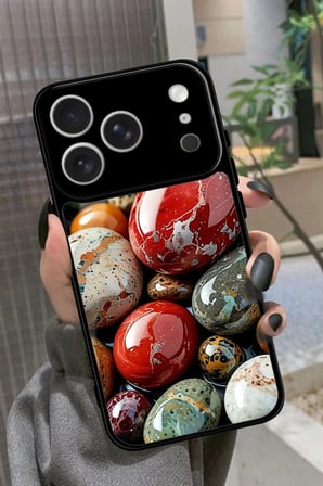 Apple iPhone 17 Pro Max Uyumlu Renkli Taş Tasarımlı Parlak Silikon Kılıf