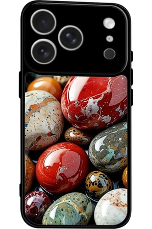 Apple iPhone 17 Pro Max Uyumlu Renkli Taş Tasarımlı Parlak Silikon Kılıf