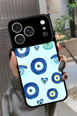 Apple iPhone 17 Pro Max Uyumlu Nazar Boncuğu Tasarımlı Parlak Silikon Kılıf