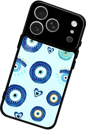 Apple iPhone 17 Pro Max Uyumlu Nazar Boncuğu Tasarımlı Parlak Silikon Kılıf